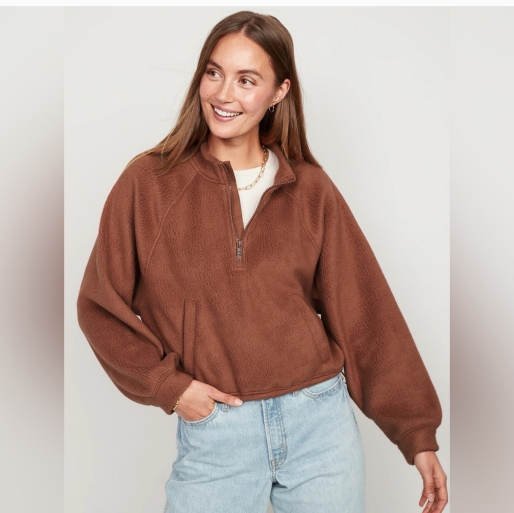 Old Navy Brown Long Sleeve Cropped Half Zip Fleece Size Large